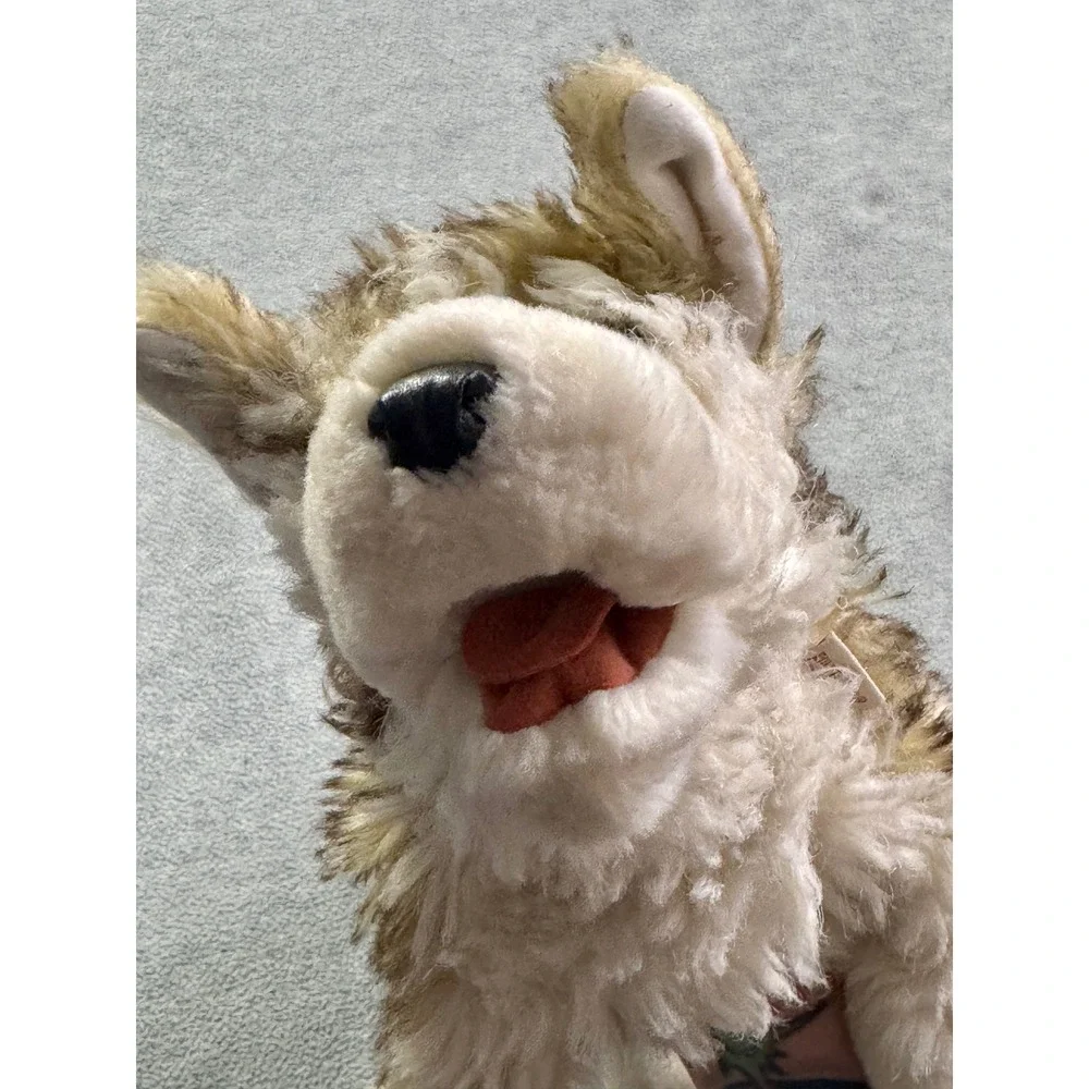 Folkmanis Wolf Plush Stuffed Animal Hand Puppet Blue Eyes Brown Cream Faux Fur